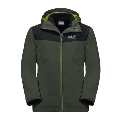 Jack Wolfskin Winter Jacket Snowfrost 3in1 (waterproof and windproof, warm fleece inner jacket) thyme green Children (164-176)